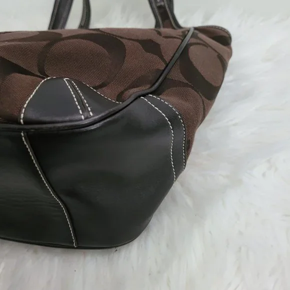 COACH Signature Jacquard Brown Leather Tote G0768-11292 - Picture 8 of 13